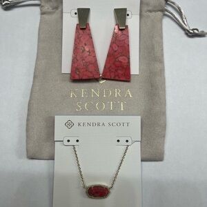 Kendra Scott Collins Earrings an Matching Elisa Necklace in Bronze Veined Red